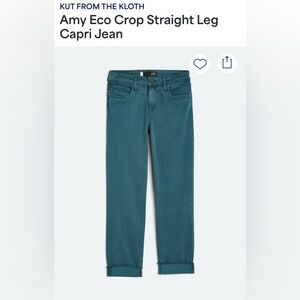 Kut from the Kloth Amy Crop Straight Leg Teal Capri Jeans